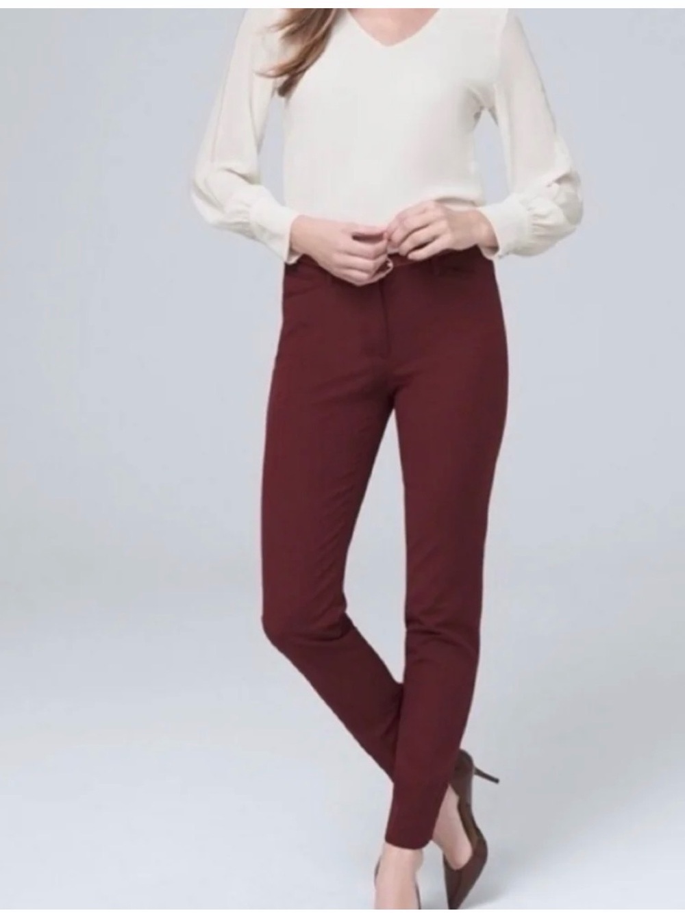 WHBM Slim Ankle Pants in Wine - Women's Stretch Trousers